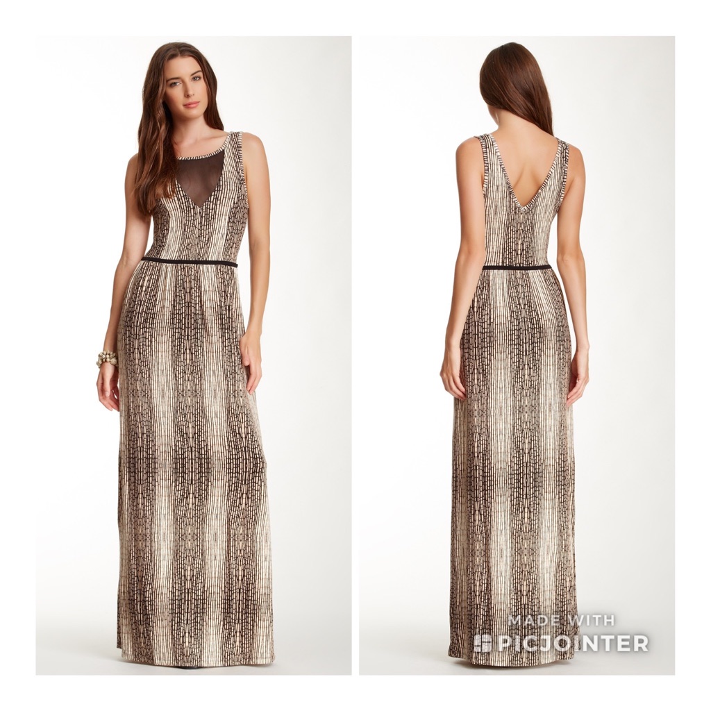 Tart Milena Mesh Stripe Maxi Dress Xs Black Tan